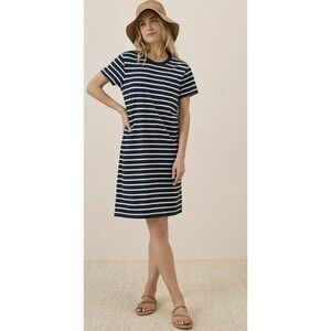 Pact Organic Cotton Softspun Tee Shirt Dress XL Blue Stripe Coastal Comfy Preppy